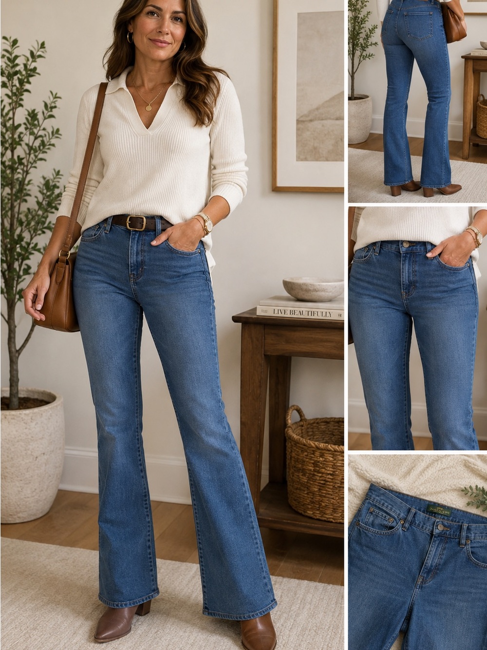 Lauren Ralph Lauren Mid-Blue High-Rise Flare Jeans